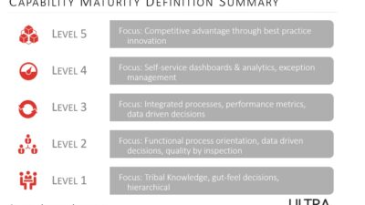 Clients should assess the capabilities and maturity of the business and its processes with the use of the capability maturity model, which consists of five levels. Courtesy: Ultra Consultants