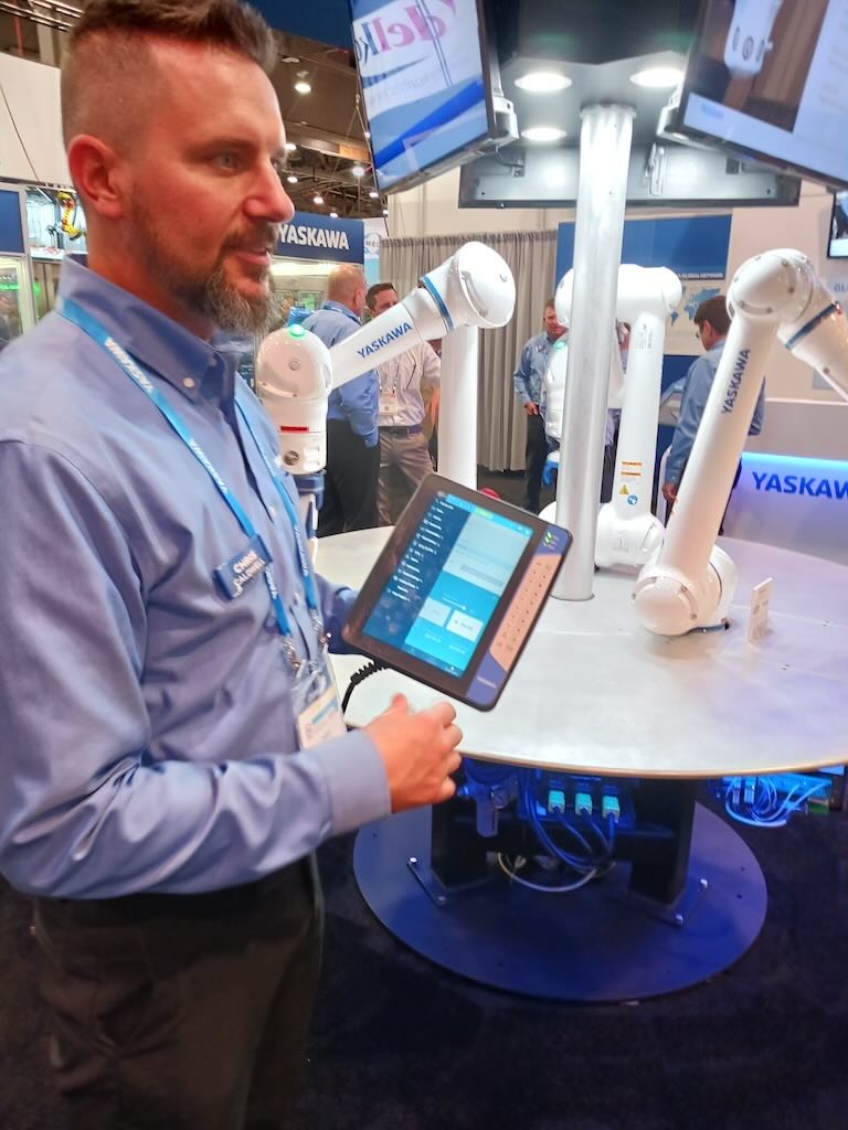 New easy-to-use smart pendant extension apps can enable quick development of packaging and palletizing tasks, said Chris Caldwell, product manager, Yaskawa America Motoman Robotics Division, at Pack Expo Las Vegas, 2023. Also see a short video clip. Courtesy: Control Engineering