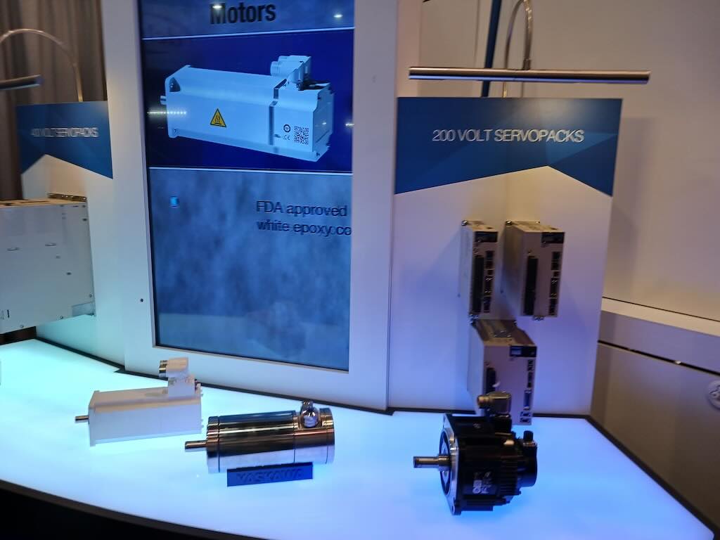 New food-grade and hygienic stainless motors for use with Yaskawa Sigma Series servo amplifiers were among offerings at the Yaskawa America booth at Pack Expo Las Vegas 2023. Courtesy: Control Engineering