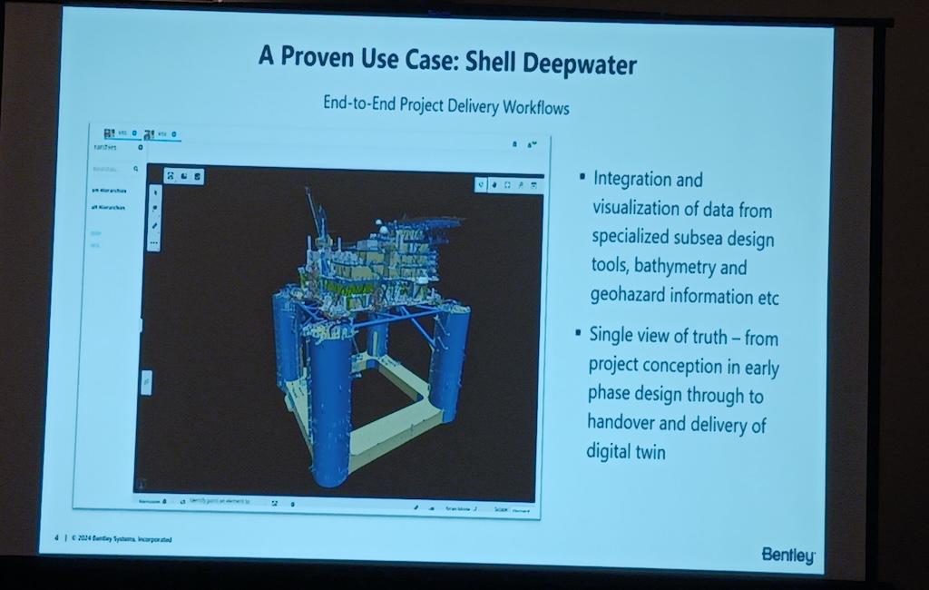 Figure 2: For the Shell Deepwater project, Bentley Systems supplied project delivery workflows, integration and visualization of data from specialized subsea design tools, bathymetry, geohazard and other sources, said Rob Harper, director of energy product management, Bentley Systems Inc., at a 2024 ARC Leadership Forum news conference. 