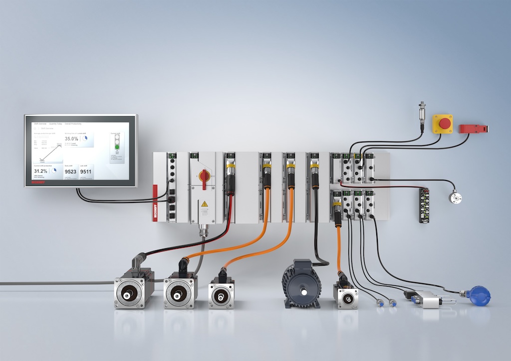Figure 4: The MX-System from Beckhoff provides a modular, machine-mounted system for control and automation, incorporating all components into pluggable modules. 
